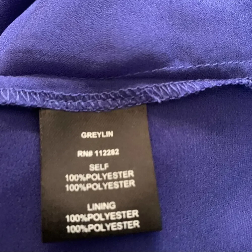 GREYUN bright blue ruffle front sleeveless mini dress Size Small. Fully lined - Picture 8 of 10